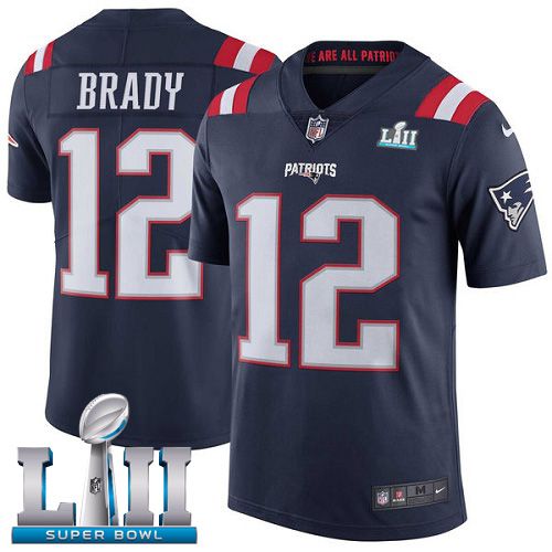 Youth New England Patriots #12 Brady Blue Color Rush Limited 2018 Super Bowl NFL Jerseys